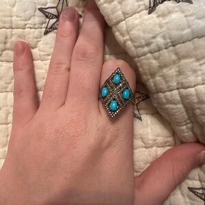 Turquoise and rhinestone ring